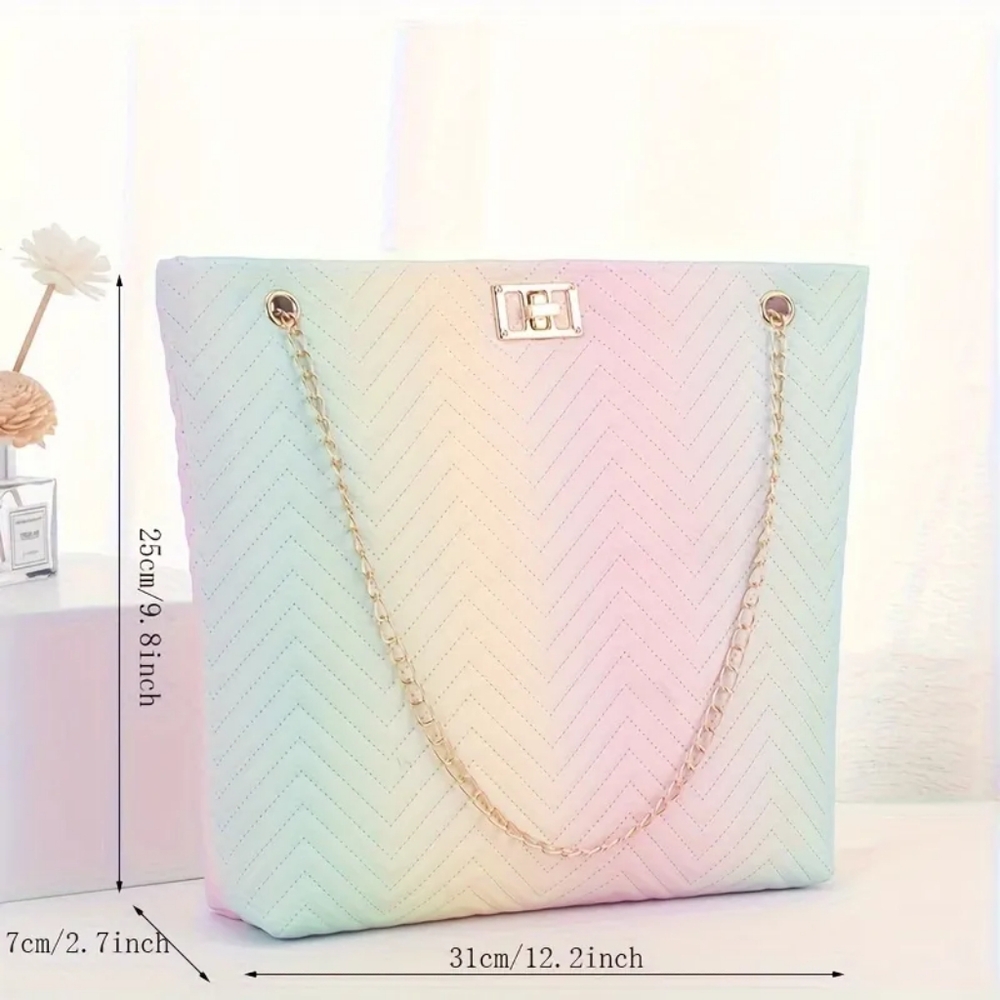 Pastel Gradient Quilted Tote Bag - Picture 3 of 5